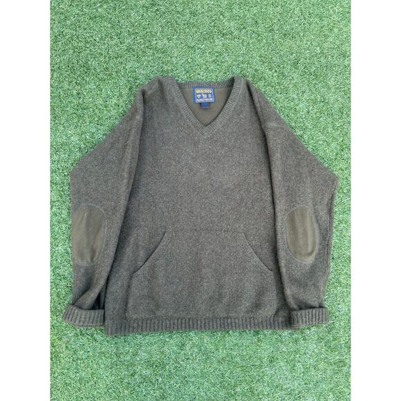 Vintage Woolrich V Neck Wool Sweater With Elbow Patches - Picture 1 of 5
